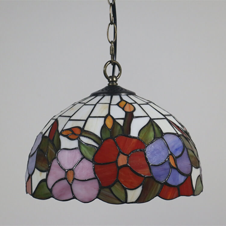Cúpula de Vidrio Tiffany Europea con Vitral, Lámpara Colgante de 1 Luz 