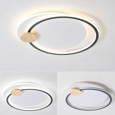 Scandinavian Minimalist Metal Wood Round LED Flush Mount Ceiling Light