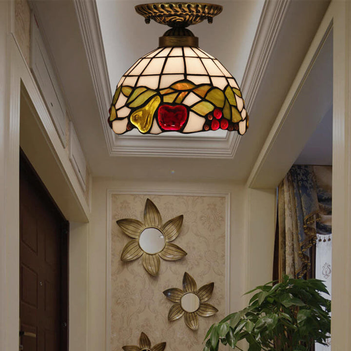 Vintage Tiffany Obst Buntglas 1-Licht Semi-Flush Mount Deckenleuchte 