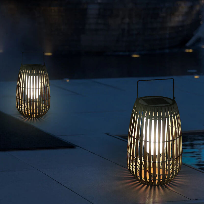 ضوء حديقة بالطاقة الشمسية LED مقاوم للماء ومحمول بتصميم حديث من الخيزران المنسوج 
