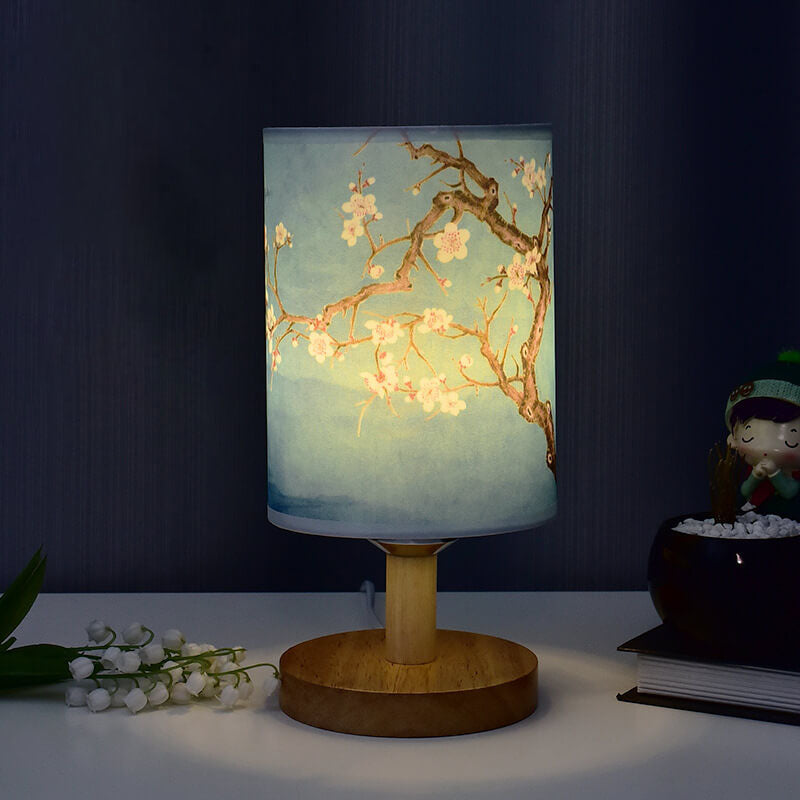 Modern Minimalist Fabric Column Landscape Wood LED Table Lamp