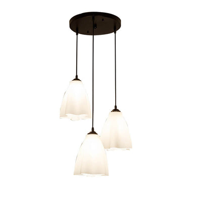 Modern Minimalist White Floral Glass Design 3- Light Island Light Chandelier