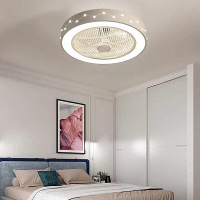 Nordic Simple Round Galaxies Enclosed LED Flush Mount Ceiling Fan Light