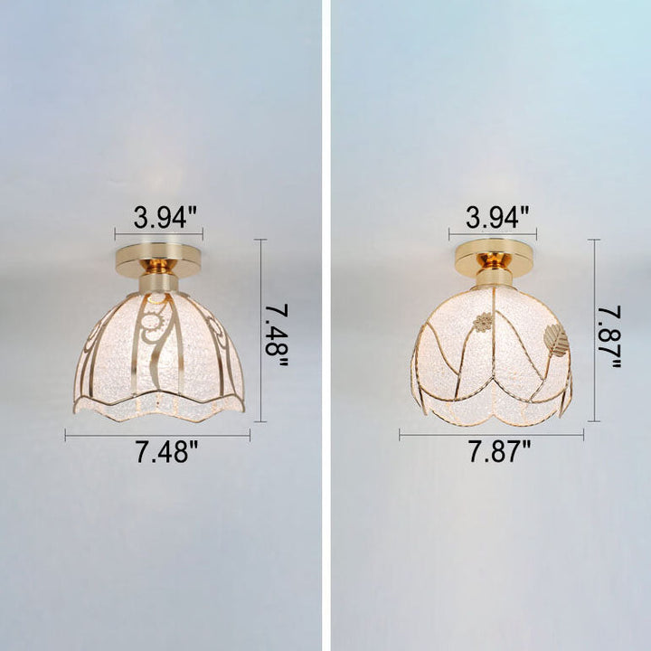 Luz de techo semiempotrada de 1 luz de vidrio dorado de lujo ligero europeo 