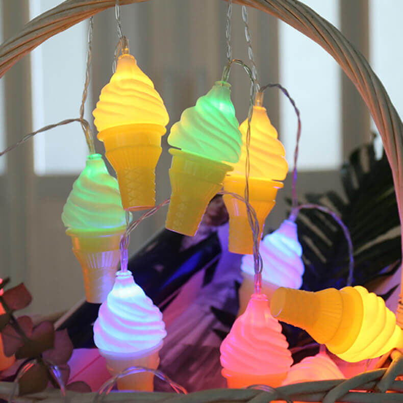 Crème glacée créative moderne pour enfants, guirlande lumineuse LED avec batterie USB, décoration 