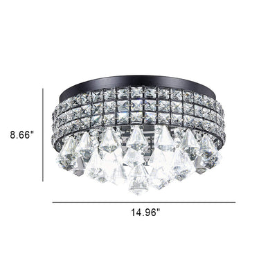 European Luxury Black Round Crystal 4-Light Flush Mount Ceiling Light