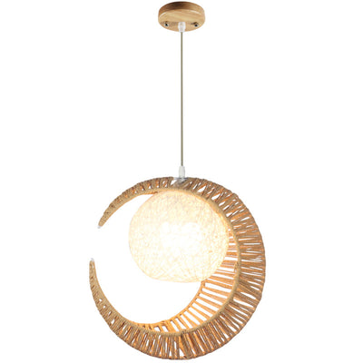 Japanese Creative Moon Rattan Weaving 1-Light Pendant Light