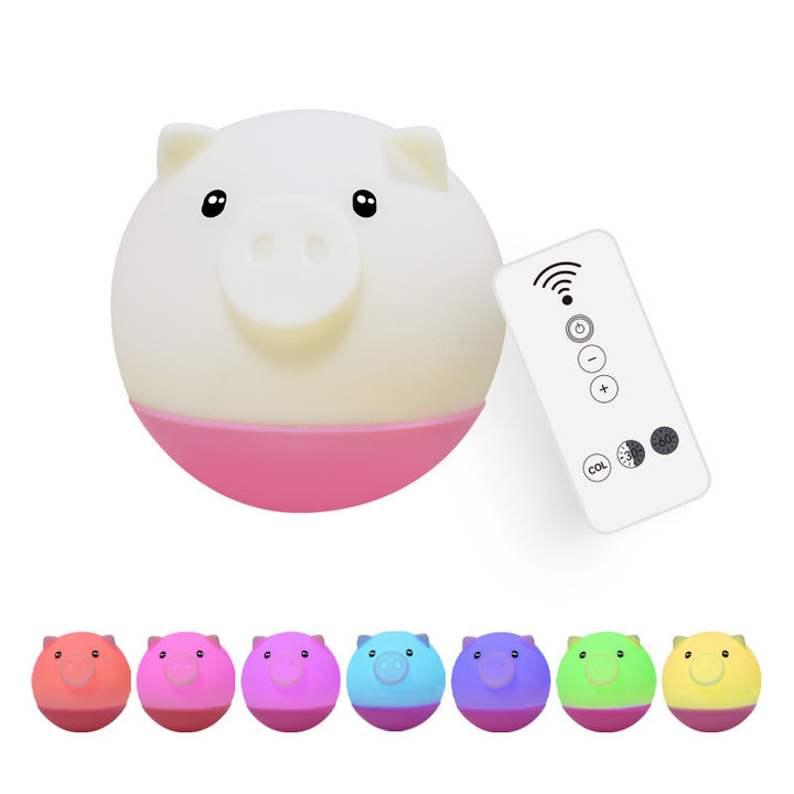 Contemporary Creative Silicone ABS Cartoon Piggy Round LED Kids Night Light Table Lamp For Bedroom