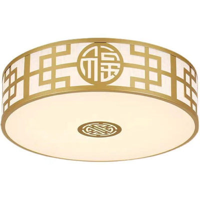 Modern New Chinese Round Fabric Drum LED Flush Mount Ceiling Light