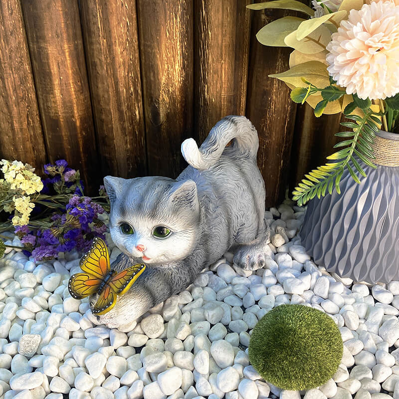 Outdoor Solar Cute Kitten Butterfly LED Resin Decorative Light