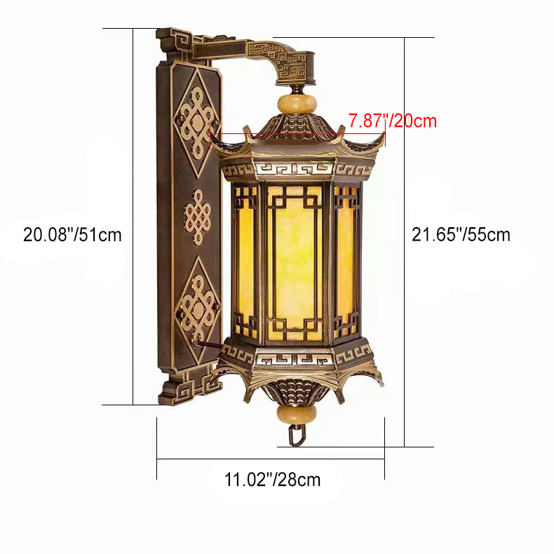 Aplique de pared de 1 luz con pantalla de imitación de mármol octogonal de aluminio europeo tradicional para patio al aire libre 