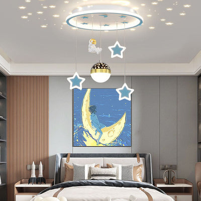 Contemporary Creative Starry Night Acrylic Round Shade LED Kids Flush Mount Ceiling Light For Bedroom