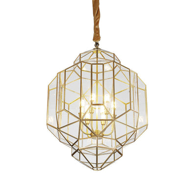 Moderne Mid-Century Messing-Finish Geometrische Polygonale Rahmen-Kandelaber 6-Licht Kronleuchter für den Eingangsbereich 