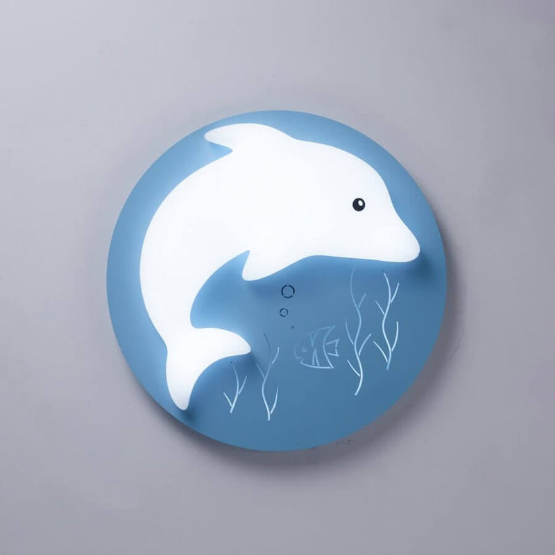 Cartoon Cute Dolphin Blue Disc LED Flush Mount Ceiling Light