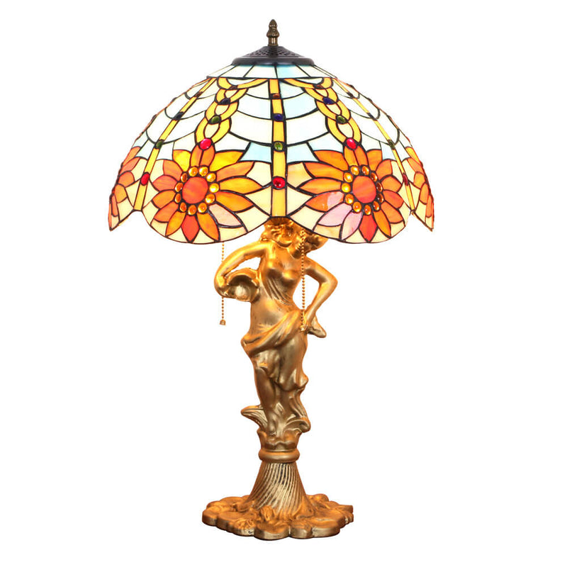 Tiffany Rustic Sunflower Stained Glass Beauty 3-Light Table Lamp