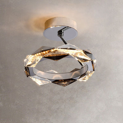 Modern Minimalist Light Luxury Round Hardware Crystal LED Semi-Flush Mount Light