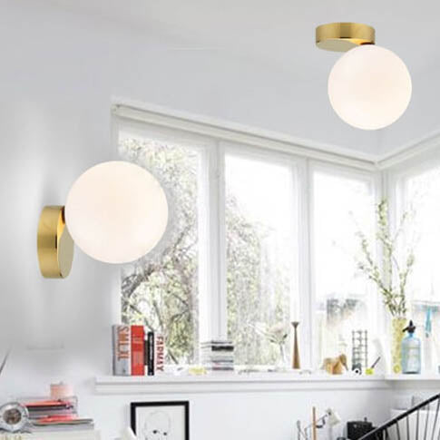 Nordic Minimalist White Orb Metal Glass LED Semi-Flush Mount Light
