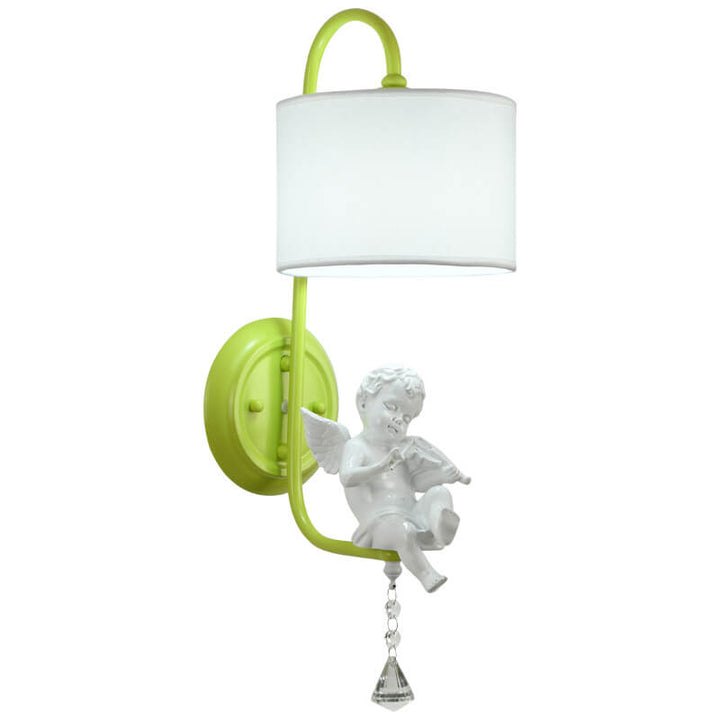 Modern Minimalist Angel Resin Round Fabric 1-Light Wall Sconce Lamp for Living Room
