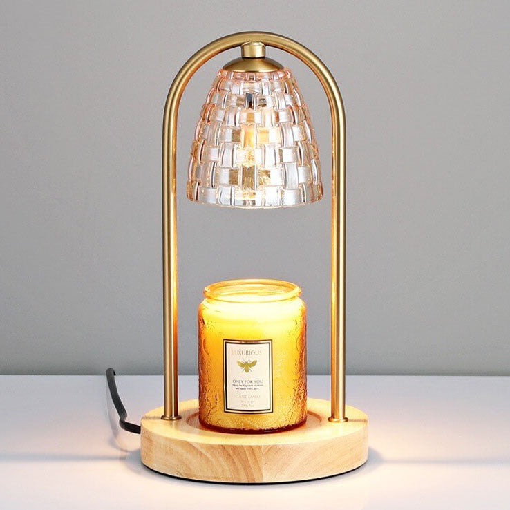 Lampe de table à cire fondue à 2 lumières avec abat-jour en verre de luxe moderne et base en bois 