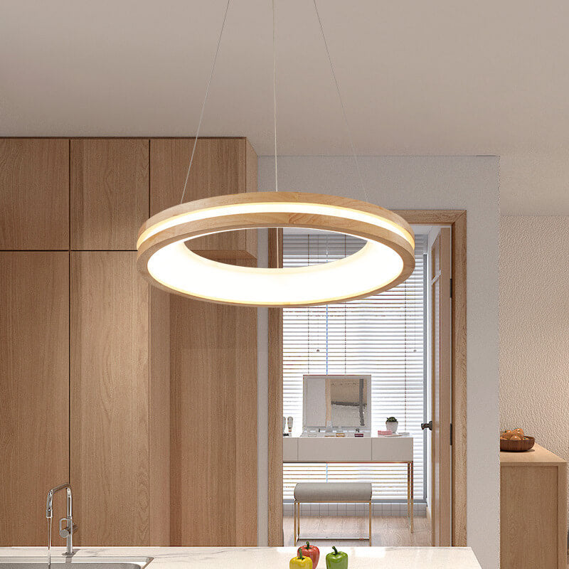 Japanischer Simplicity Log Circle Island Light LED-Kronleuchter