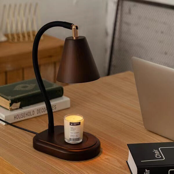 Lampe de Table à 1 Lumière en Bois avec Cire Fondante Parfumée et Poteau Réglable Moderne 