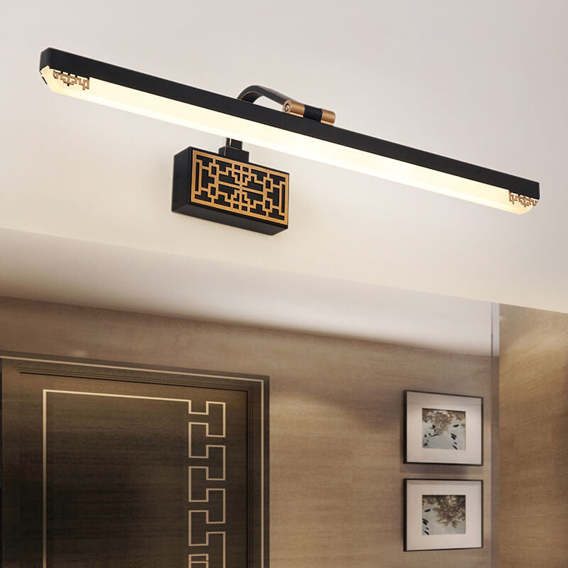 Retro Chinese Iron Bar Rotating LED Mirror Front Wall Sconce Lamp