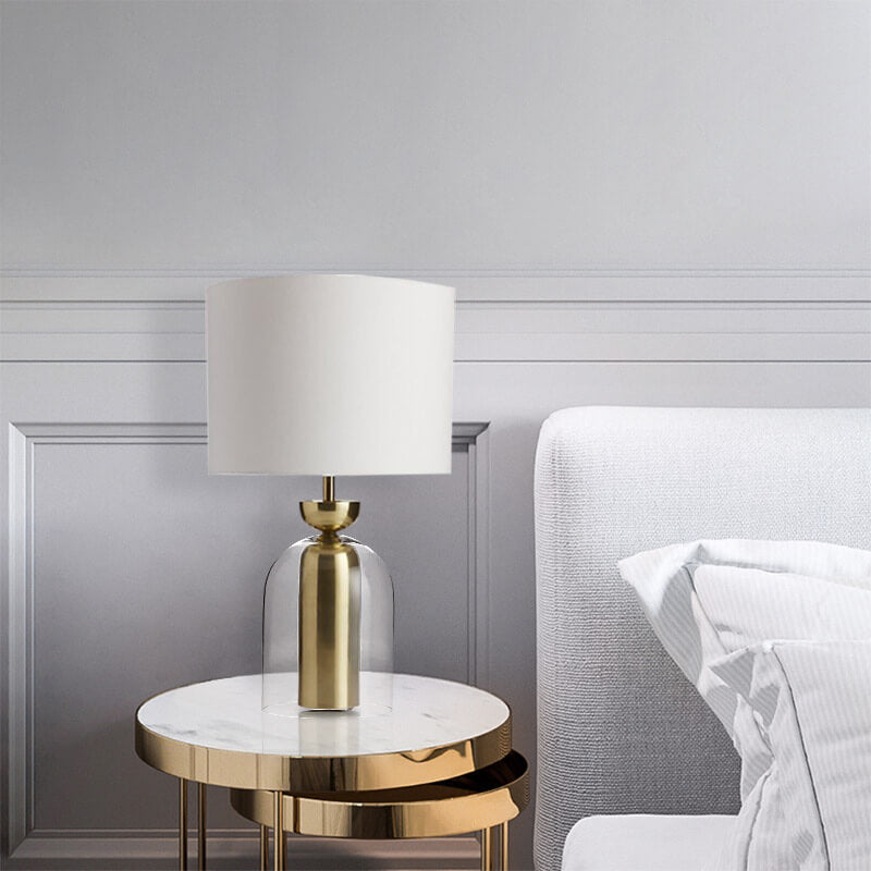 Modern Minimalist Fabric Cylinder Glass Base 1-Light Table Lamp
