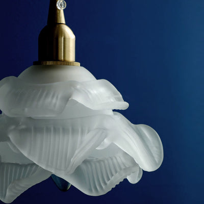 Moderno Art Deco Latón Floral Pantalla de Vidrio 1-Luz Lámpara Colgante Para Dormitorio 