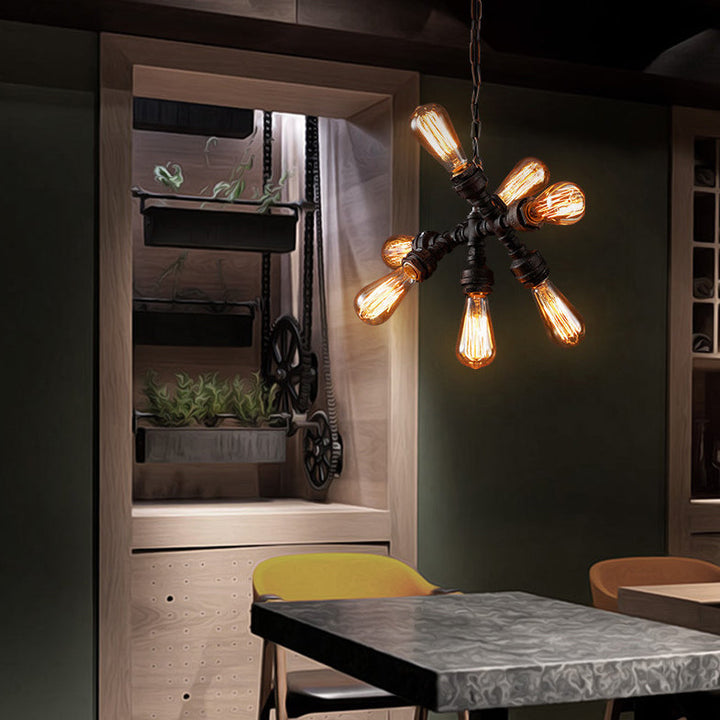 Industrielles Eisen-Wasserrohr-Design 7-Licht-Kronleuchter 