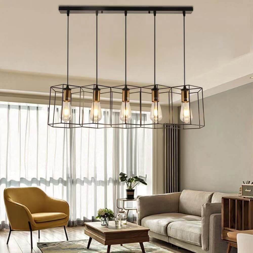 Modern Mid-Century Geometric Polygonal Iron Frame 3/5-Light Island Light Chandelier For Living Room