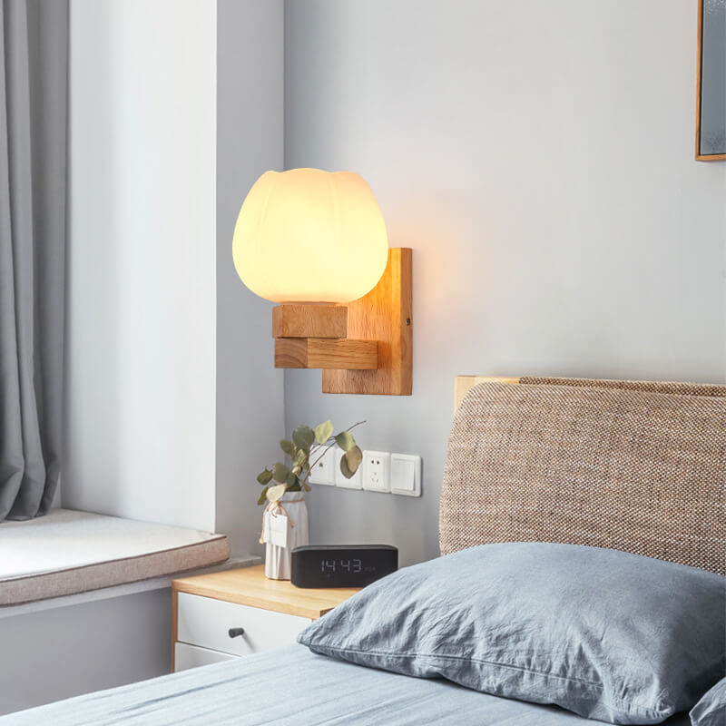 Nordic Minimalist Glass Wood 1-Light Wall Sconce Lamp