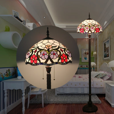 European Tiffany Flower Stained Glass Dome 2- Light Standing Floor Lamp