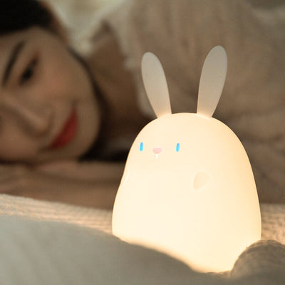 Lampe de bureau LED avec veilleuse USB tactile en silicone en forme de petit lapin 