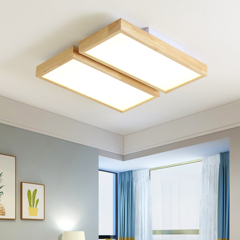 Nordic Japanese Log Wood  Rectangular LED Flush Mount Ceiling Light