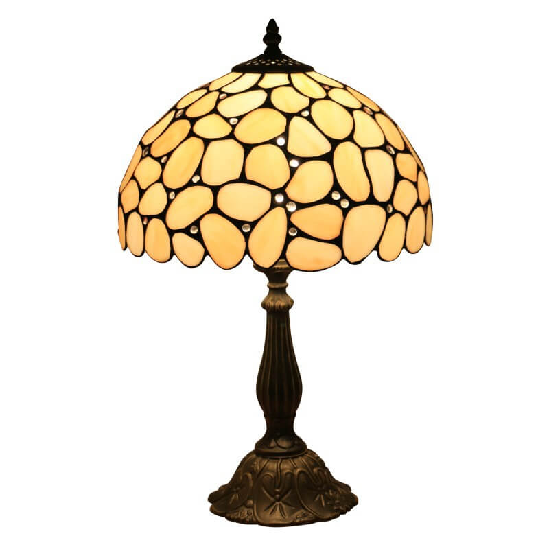 Traditional Tiffany Pebbles Flower Stained Glass Dome 1-Light Table Lamp For Bedroom