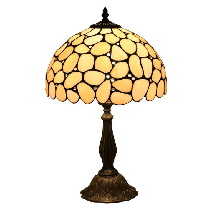 Traditional Tiffany Pebbles Flower Stained Glass Dome 1-Light Table Lamp For Bedroom