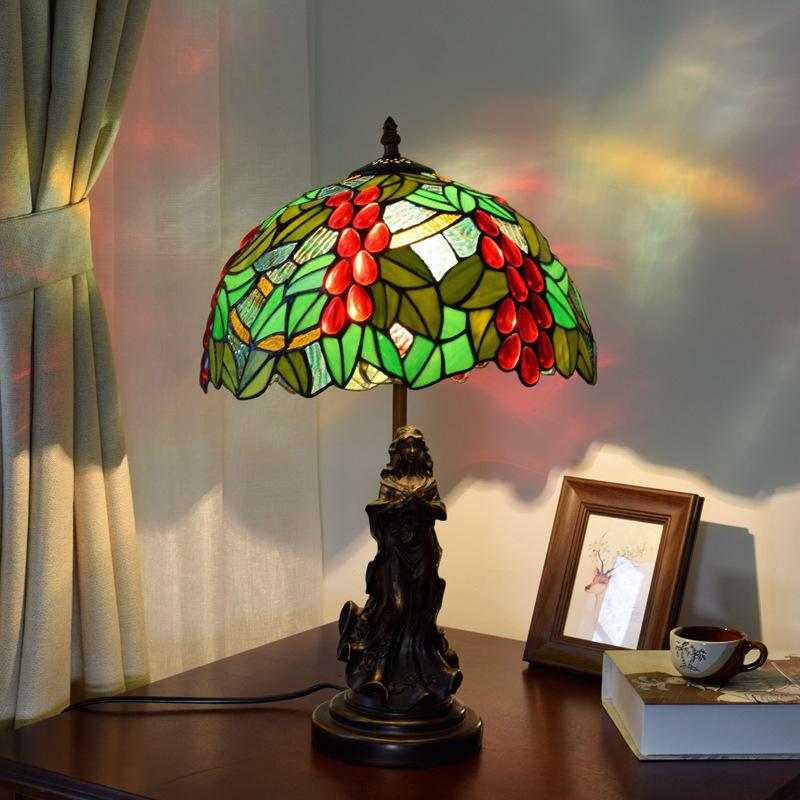 Retro Tiffany Glass 1-Light Decorative Beauty Table Lamp