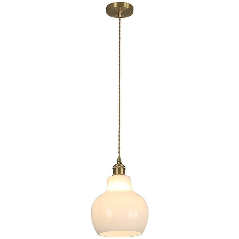 Japanese Minimalist Pure White All Copper Glass 1-Light Pendant Light