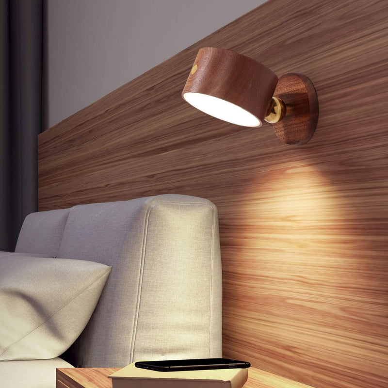 Simple Wooden USB Rechargeable Touch Magnetic LED Night Light Wall Sconce Lamp