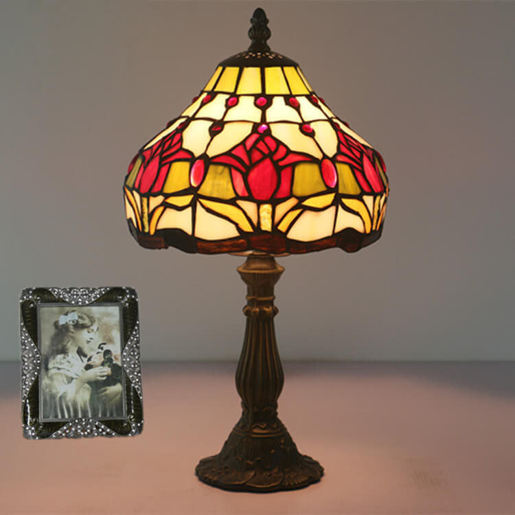 Tiffany Rustic Tulip Stained Glass Cone 1-Light Table Lamp