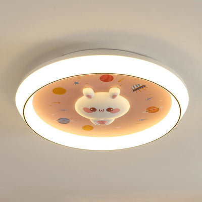 Modern Cartoon Rabbit Children's Iron LED Flush Mount Ceiling Light