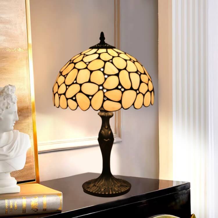 Traditional Tiffany Pebbles Flower Stained Glass Dome 1-Light Table Lamp For Bedroom