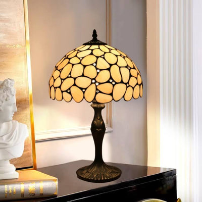European Tiffany Pebbles Flower Stained Glass Dome 1-Light Table Lamp