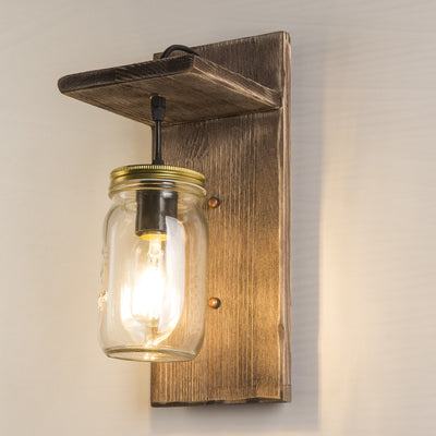 Retro Industrial Wood Iron 1-Light Wall Sconce Lamp