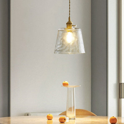 Vintage Glass Brass Drum 1-Light Pendant Light