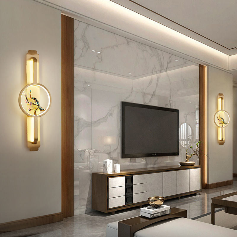 Moderne chinesische Kupfer lange runde LED-Wandleuchte 