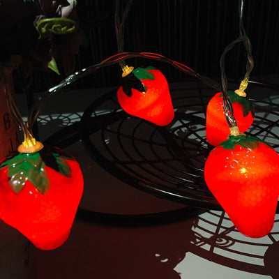 Guirlandes lumineuses LED à piles décoratives en forme de fraises 