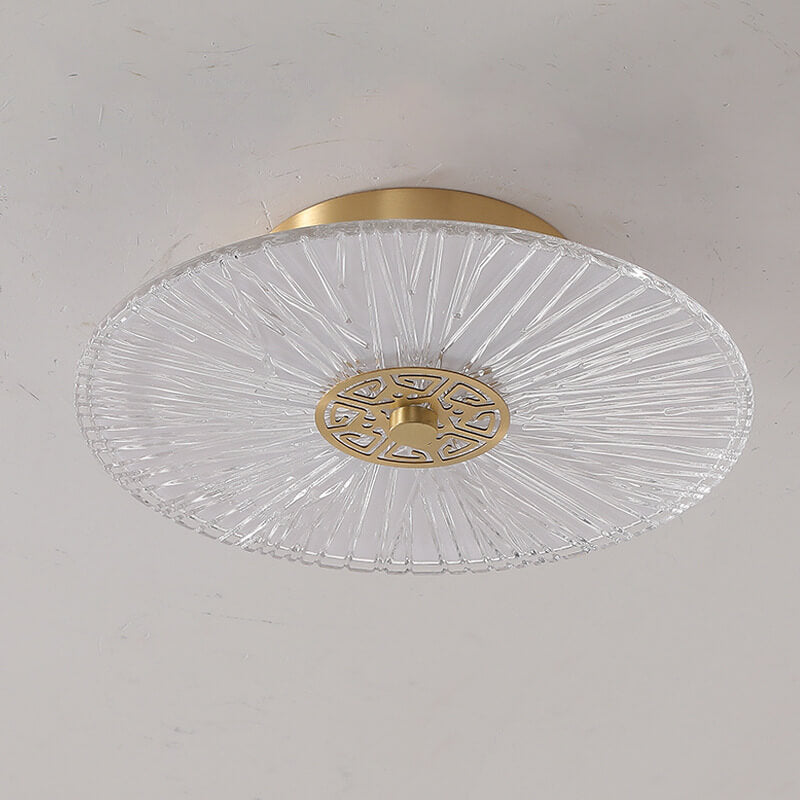 Modern New Chinese Style Pure Copper Glass LED Semi-Flush Mount Ceiling Light