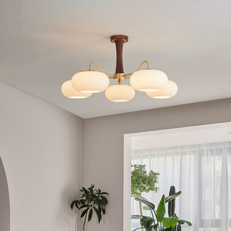 Traditioneller Vintage-Kronleuchter mit Messingrahmen und Persimmon-Glasschirm, 3/5/8 Lichter, für Wohnzimmer 