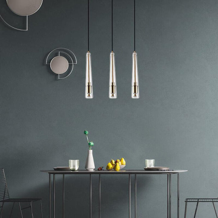 Nordisches minimalistisches klares Glas langes, verjüngtes 1-Licht-Pendelleuchte 